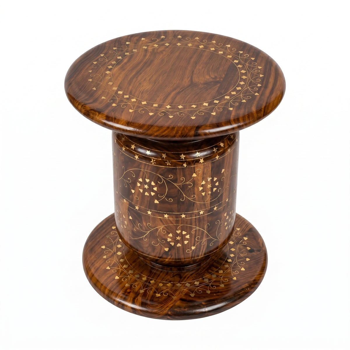 Handcrafted Wooden Dhol Stool Table with Traditional Inlay Work – Chinioti Style