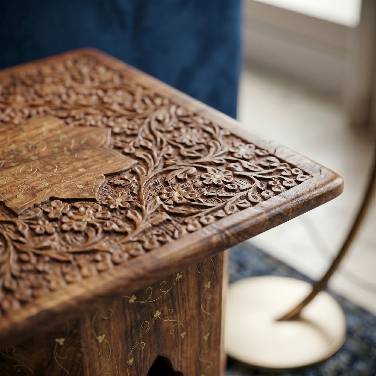 Handcrafted Wooden Stool | Carved Round Side Table | Traditional Wood Furniture | Indian & Pakistani Decor | Rustic Home Accent