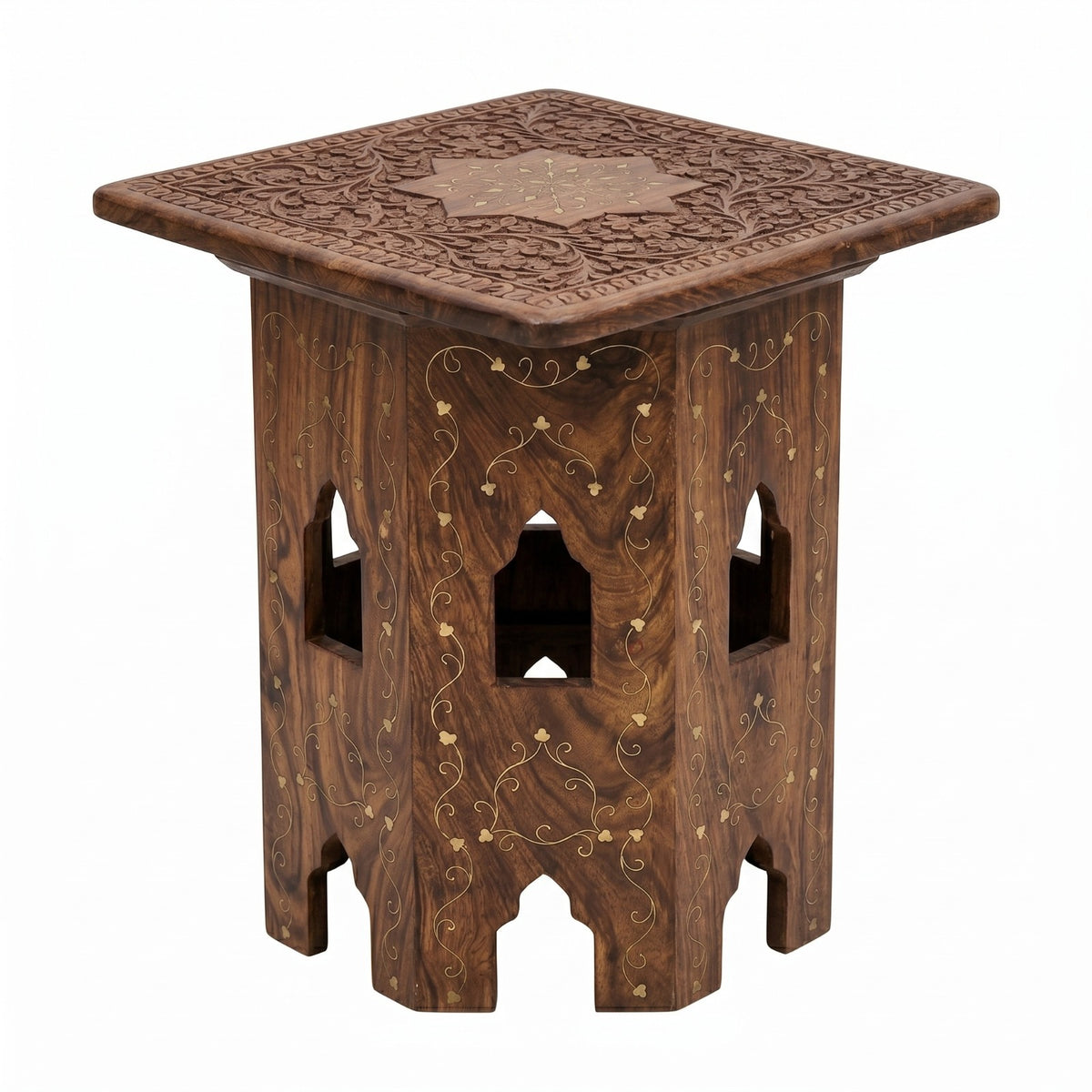 Handcrafted Wooden Stool | Carved Round Side Table | Traditional Wood Furniture | Indian & Pakistani Decor | Rustic Home Accent