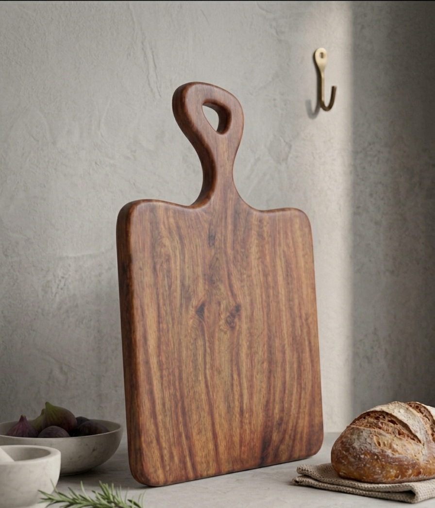 Handcrafted Sheesham Wood Cutting Board with Handle – Premium Chopping & Serving Board