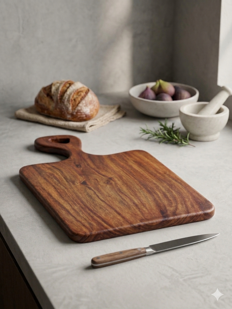 Handcrafted Sheesham Wood Cutting Board with Handle – Premium Chopping & Serving Board