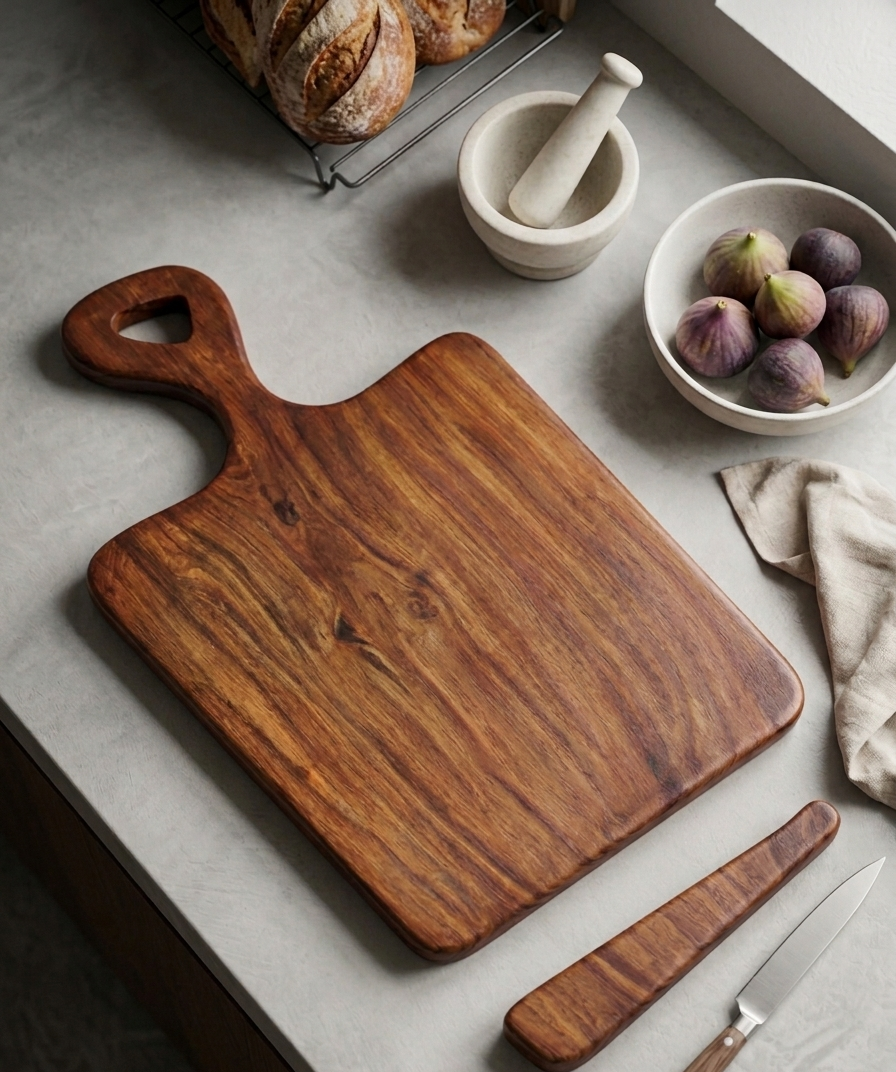 Handcrafted Sheesham Wood Cutting Board with Handle – Premium Chopping & Serving Board