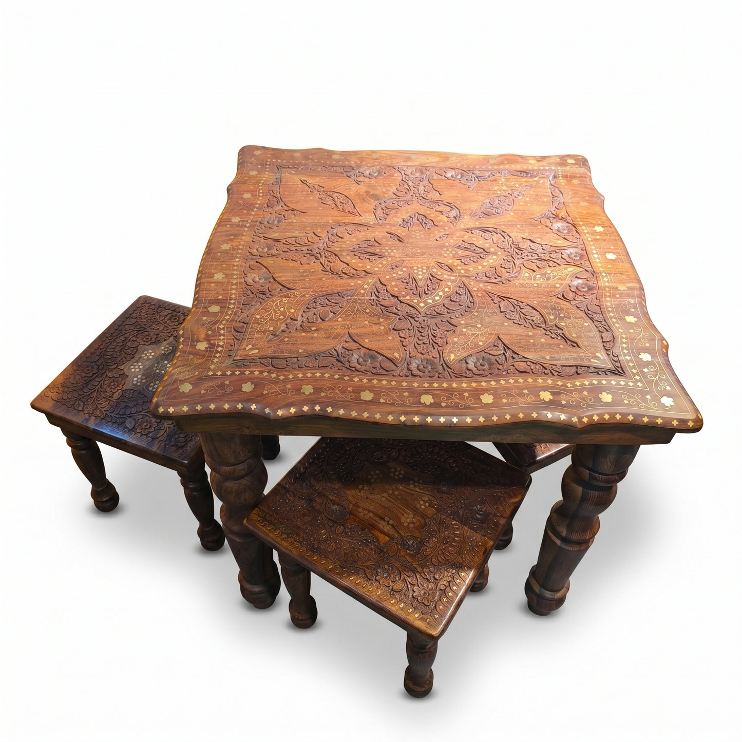 Premium Square Wooden Table Set with 4 Stools