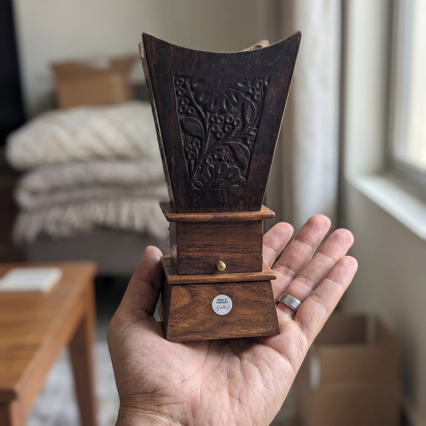 Luxury Handcrafted Sheesham Wood Bakhoor Burner – Large Decorative Oud & Incense Holder with Storage Drawer