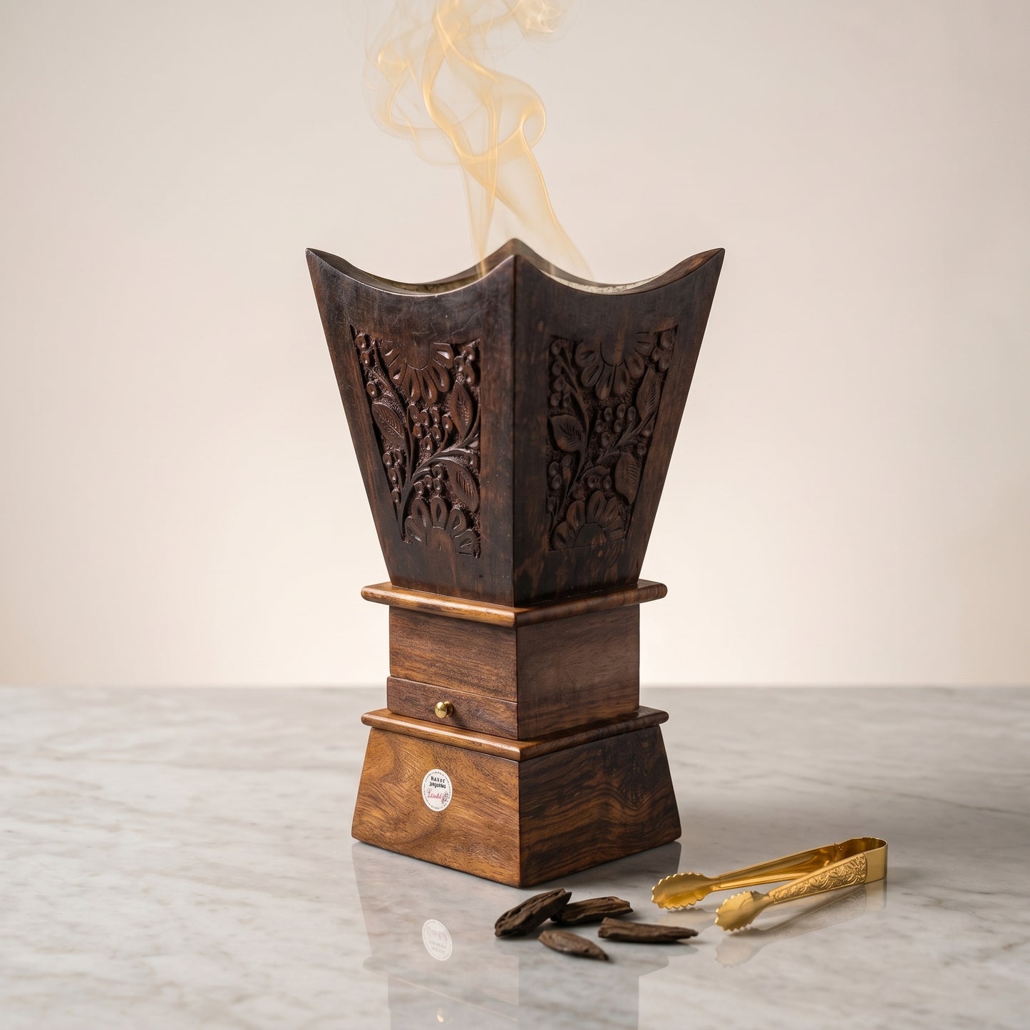 Luxury Handcrafted Sheesham Wood Bakhoor Burner – Large Decorative Oud & Incense Holder with Storage Drawer