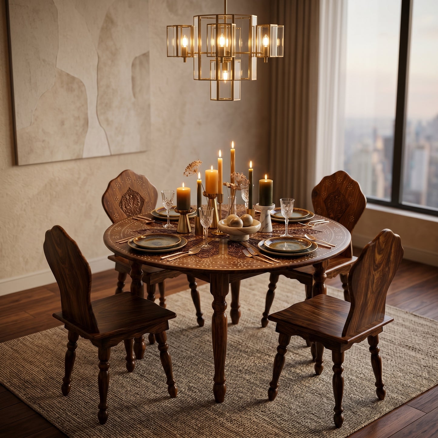 Premium Round Wooden Dining Table Set with 4 Chairs