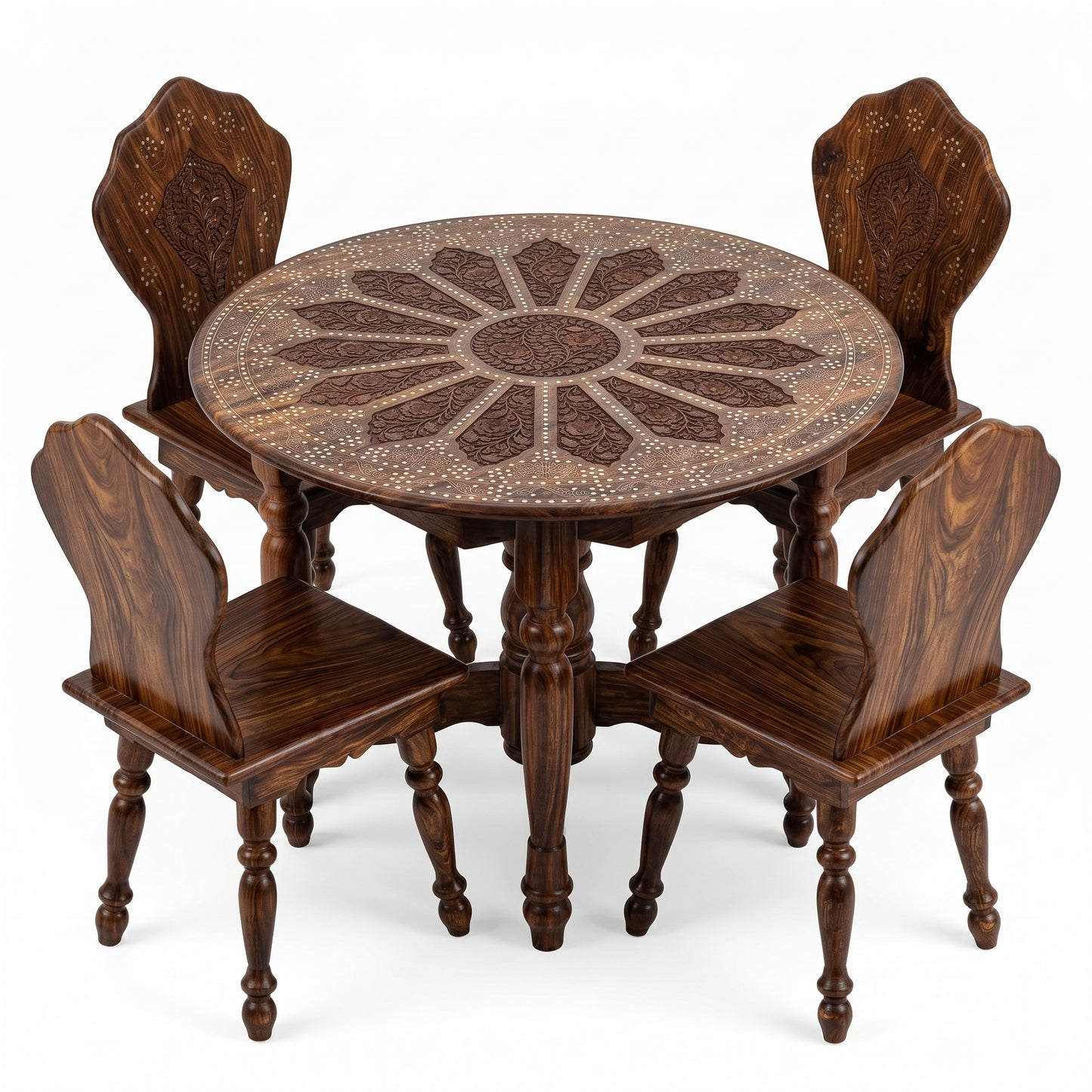 Premium Round Wooden Dining Table Set with 4 Chairs