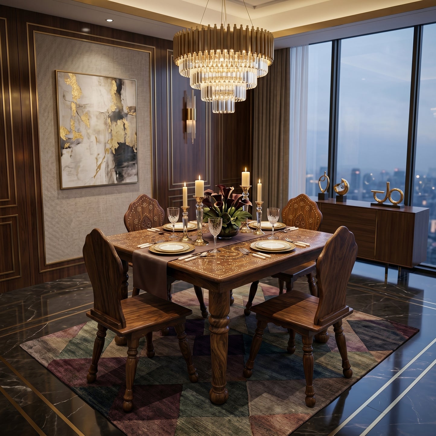 Premium Wooden Dining Table Set with 4 Chairs