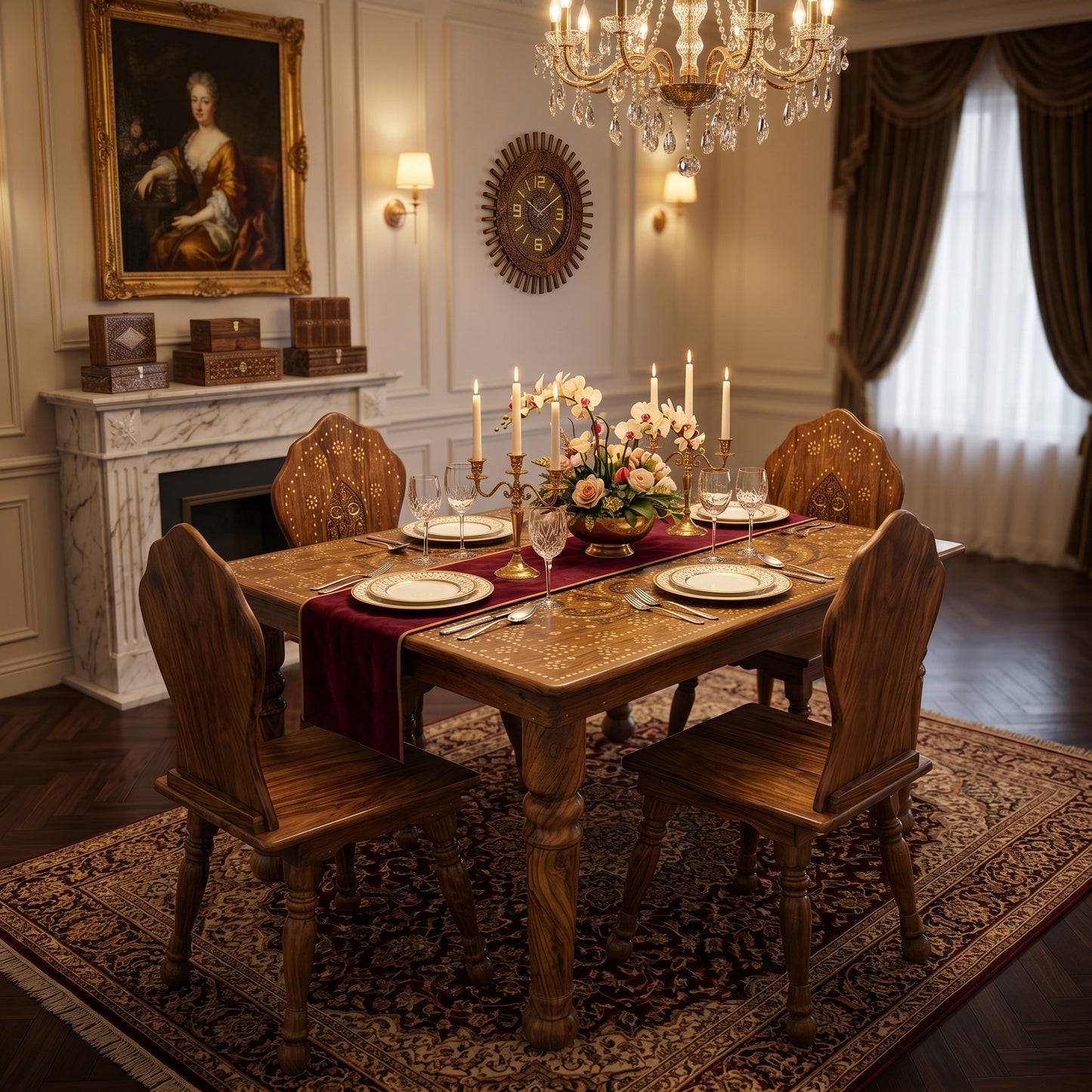 Premium Wooden Dining Table Set with 4 Chairs