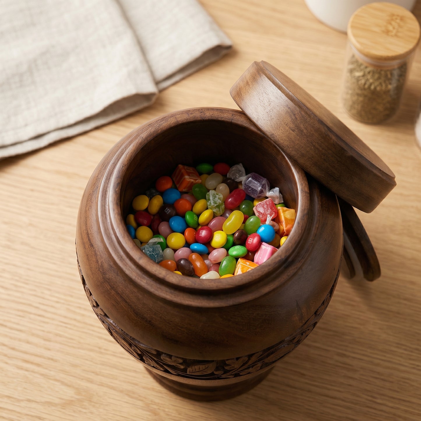 Handcrafted Wooden Multipurpose Storage Jar – Luxury Carved Sheesham Wood Container
