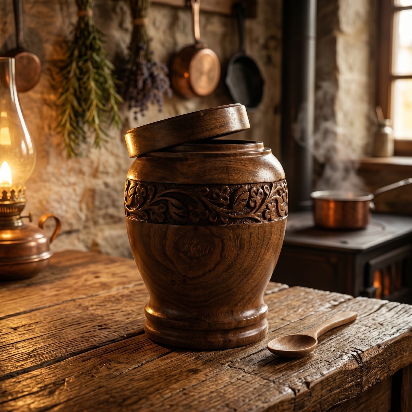 Handcrafted Wooden Multipurpose Storage Jar – Luxury Carved Sheesham Wood Container