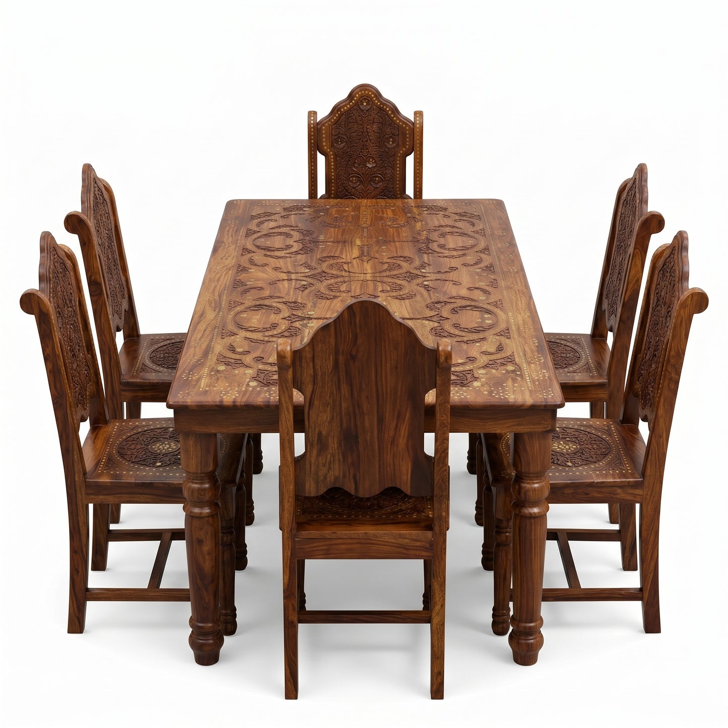 Luxury Hand Carved Wooden Dining Table Set with 6 Chairs – Premium Solid Wood Royal Dining Furniture