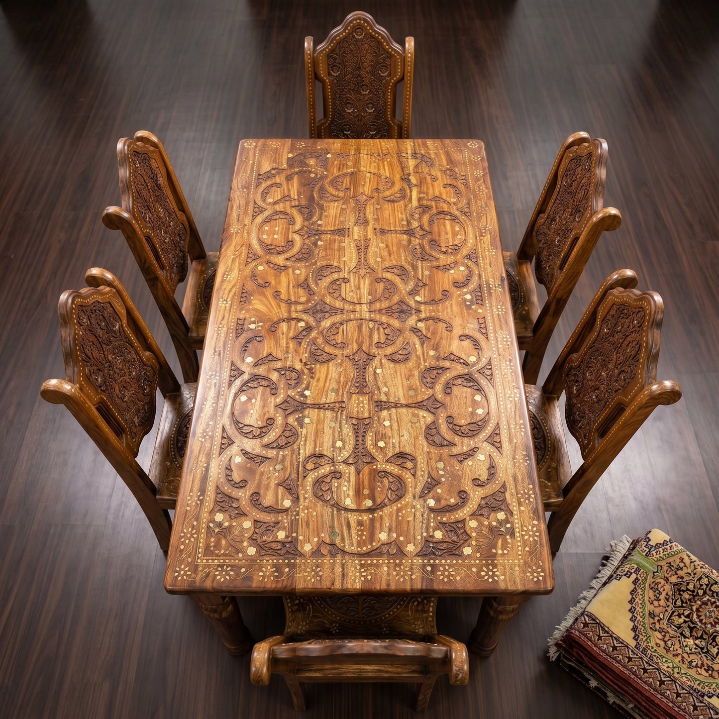 Luxury Hand Carved Wooden Dining Table Set with 6 Chairs – Premium Solid Wood Royal Dining Furniture
