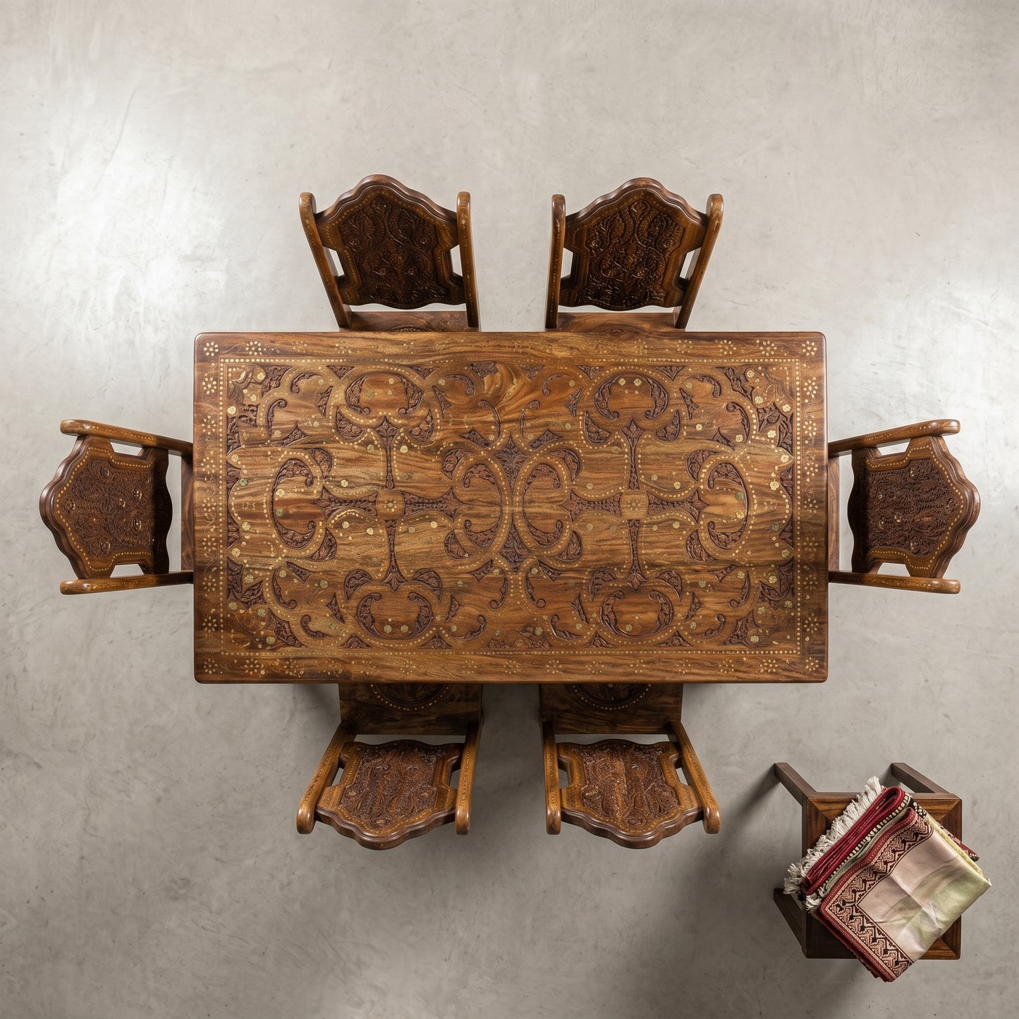 Luxury Hand Carved Wooden Dining Table Set with 6 Chairs – Premium Solid Wood Royal Dining Furniture