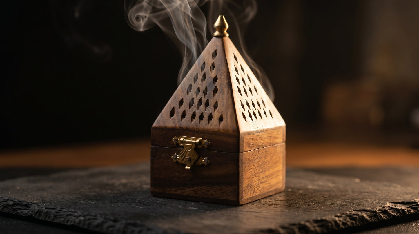 Premium Handcrafted Wooden Bakhoor Burner – Luxury Incense Burner Box with Brass Bowl