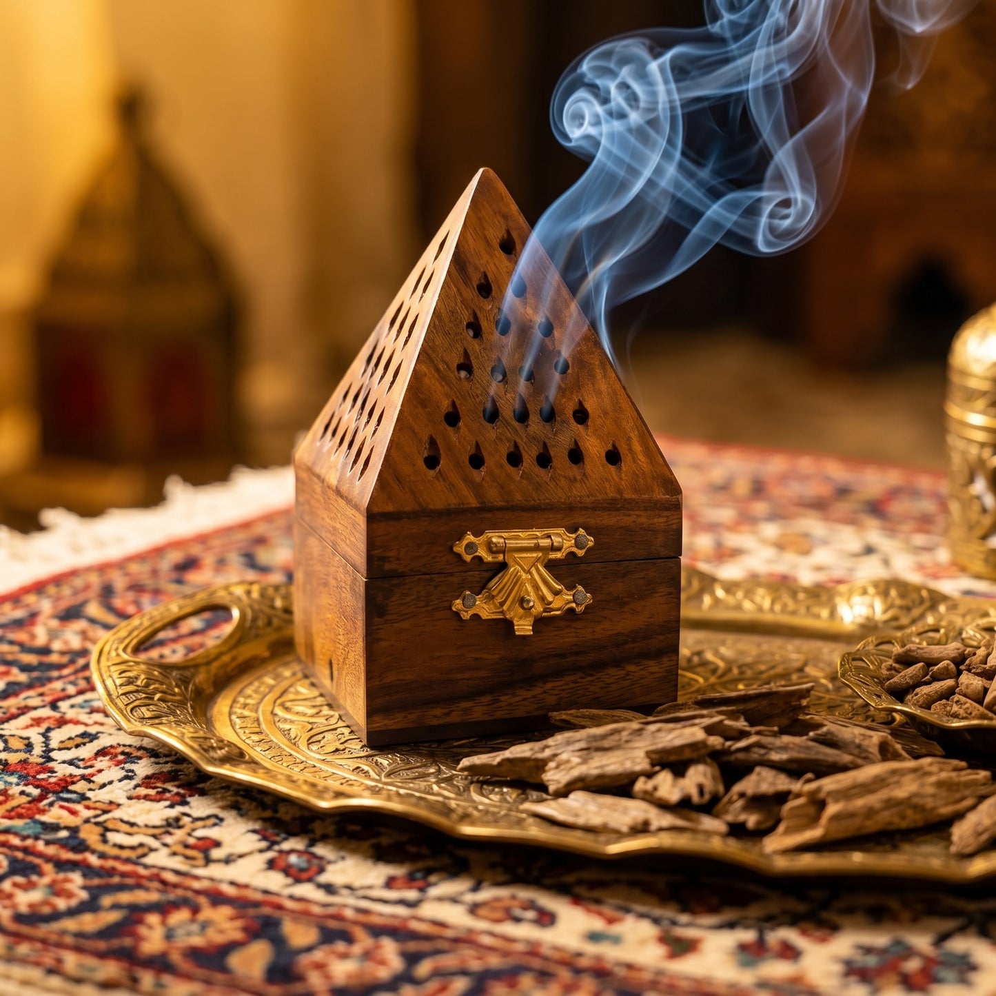 Premium Handcrafted Wooden Bakhoor Burner – Luxury Incense Burner Box with Brass Bowl