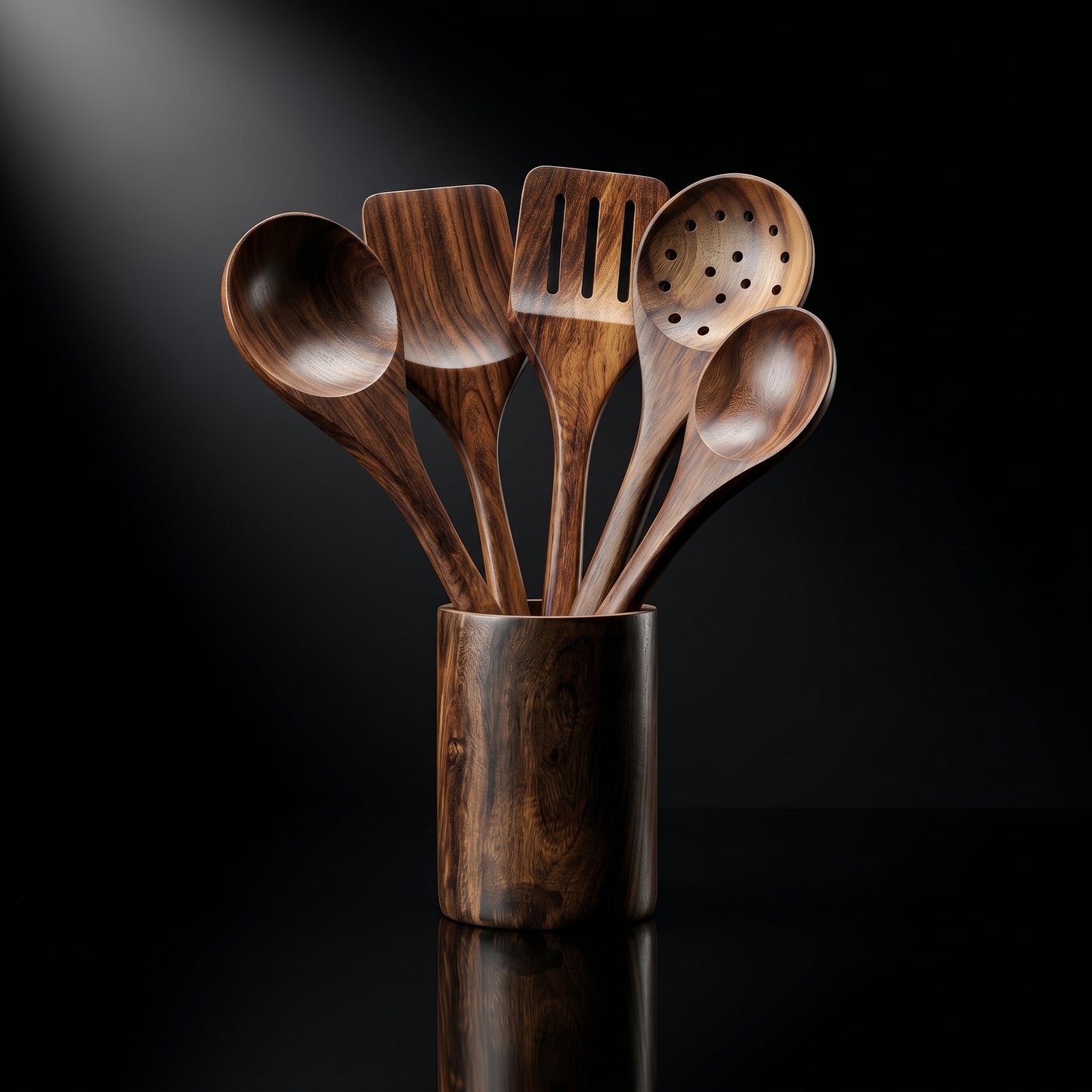 Premium Handcrafted Wooden Spoon Set with Holder – 6 Piece Sheesham Kitchen Utensil Set