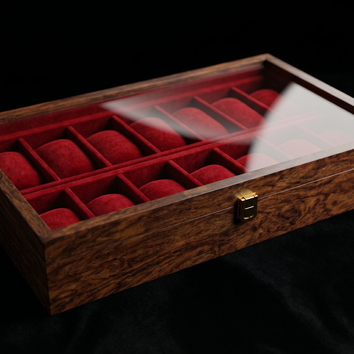 Wooden Watch Box Organizer with Large Glass Lid, 10 Slot Solid Wood Walnut Watch Display Case with Red Velvet Lining, Premium Watch Storage Box for Men & Women, Father’s Day Gift