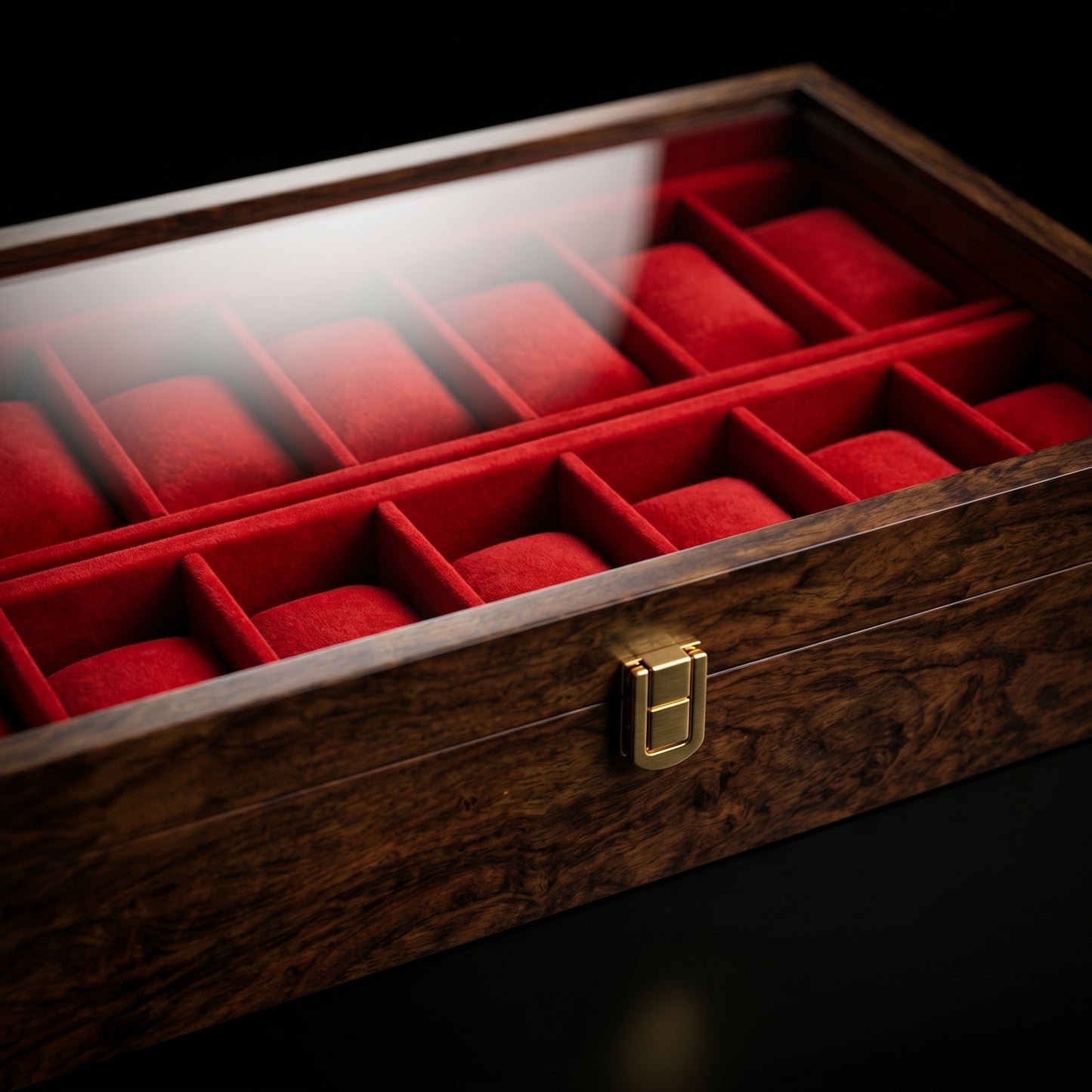 Wooden Watch Box Organizer with Large Glass Lid, 10 Slot Solid Wood Walnut Watch Display Case with Red Velvet Lining, Premium Watch Storage Box for Men & Women, Father’s Day Gift