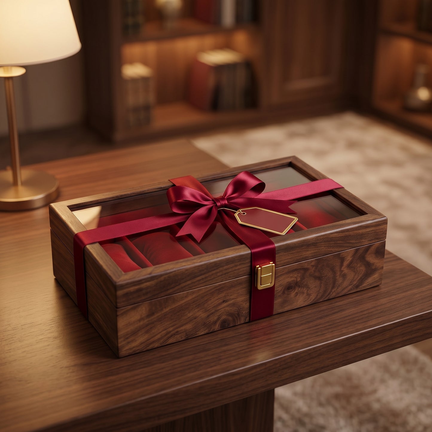 Luxury Handcrafted Sheesham Wood Watch Box Organizer – 5 Slot Glass Display Watch Storage Case