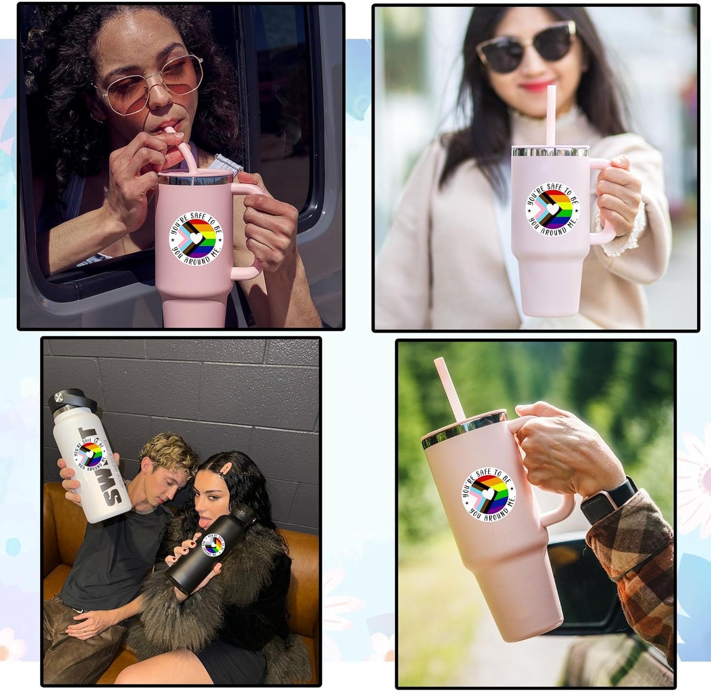 Set 3PCS 3 Inches - You're Safe with Me Ally Sticker Progress Pride Flag Trans Flag LGBTQ 3" Waterproof Vinyl Decal for Water Bottles, Tumbler, Laptop, Hard Hat, Car Gifts for Kid, Girl, Boy