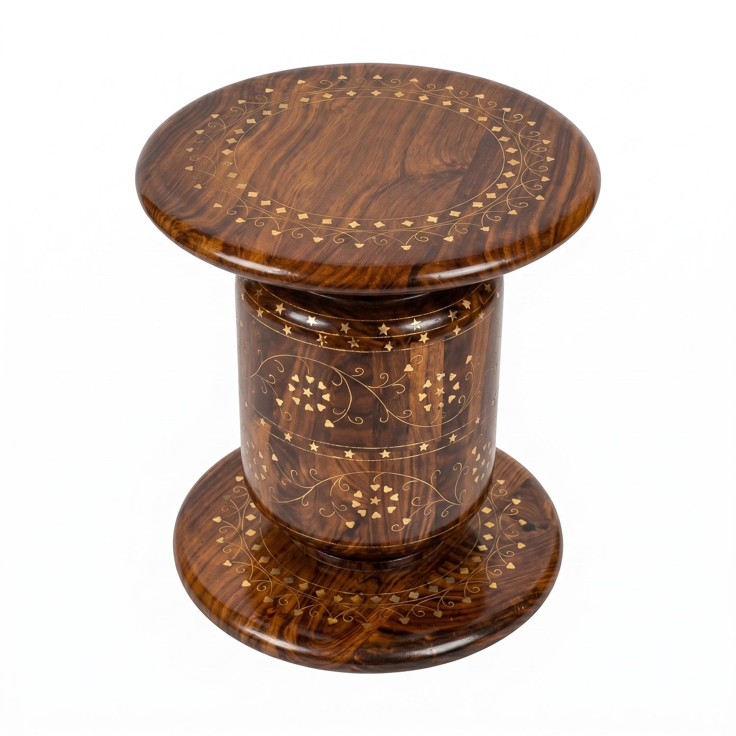 Handcrafted Wooden Dhol Stool Table with Traditional Inlay Work –  Chinioti Style