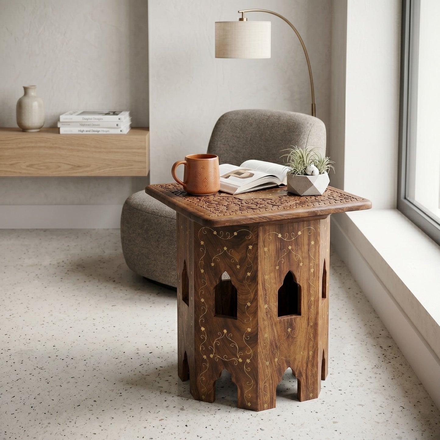 Handcrafted Wooden Stool | Carved Round Side Table | Traditional Wood Furniture | Indian & Pakistani Decor | Rustic Home Accent
