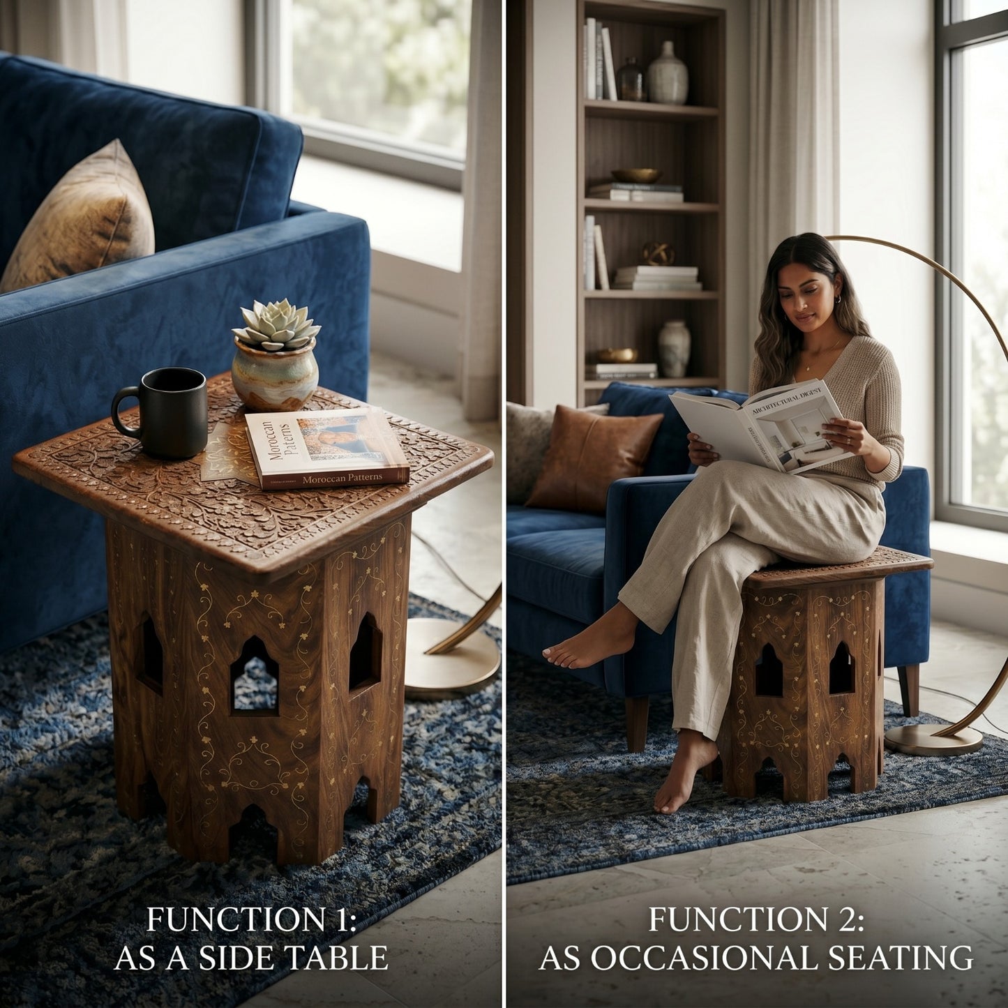 Handcrafted Wooden Stool | Carved Round Side Table | Traditional Wood Furniture | Indian & Pakistani Decor | Rustic Home Accent