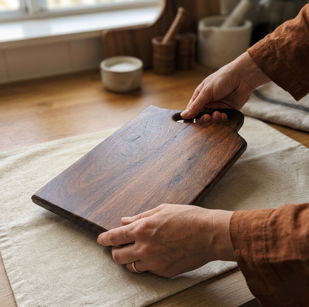 Premium Sheesham Wood Chopping Board with Ergonomic Handle – Handcrafted Kitchen Cutting & Serving Board