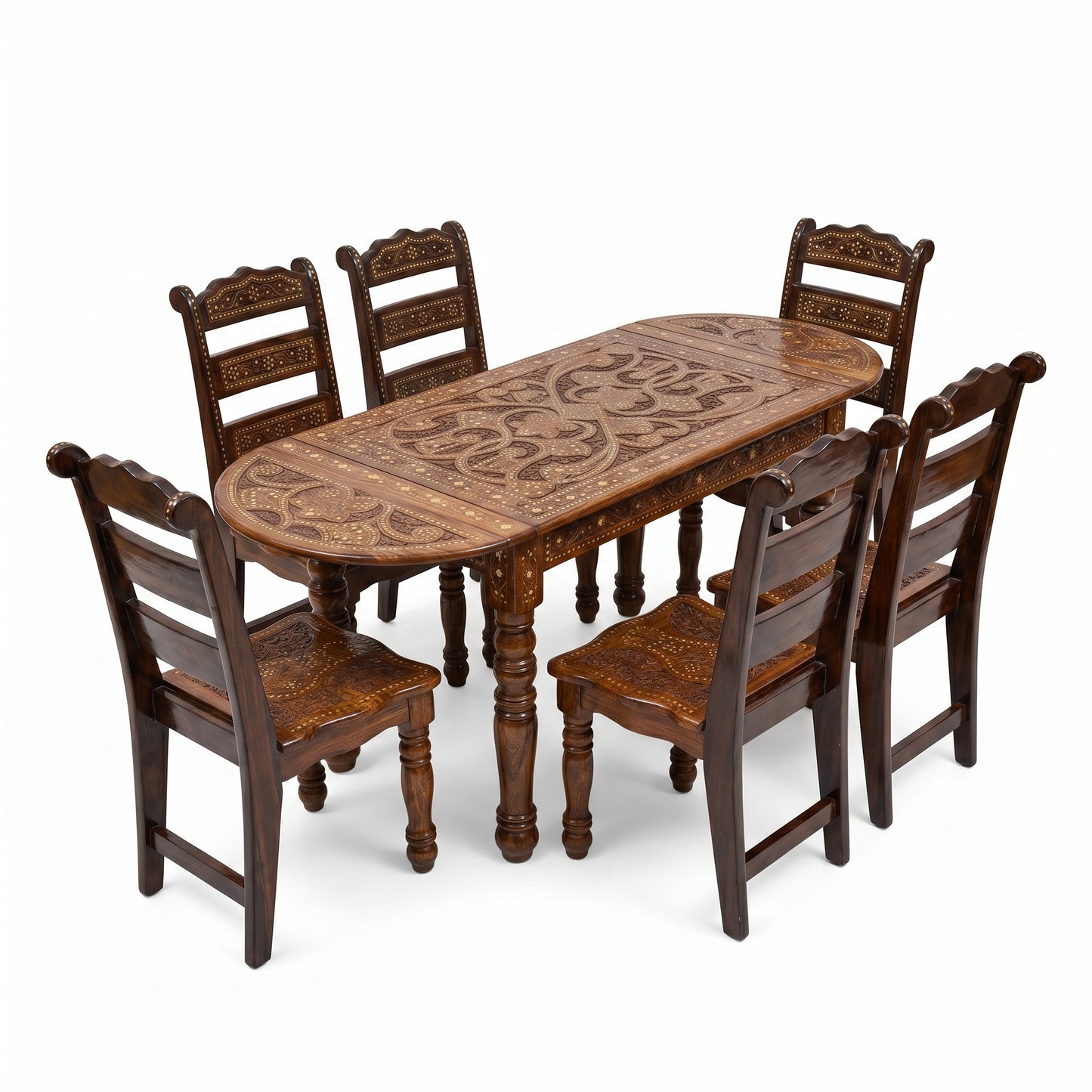 Luxury Hand Carved Wooden Dining Table Set with 6 Chairs – Premium Royal Traditional Dining Furniture