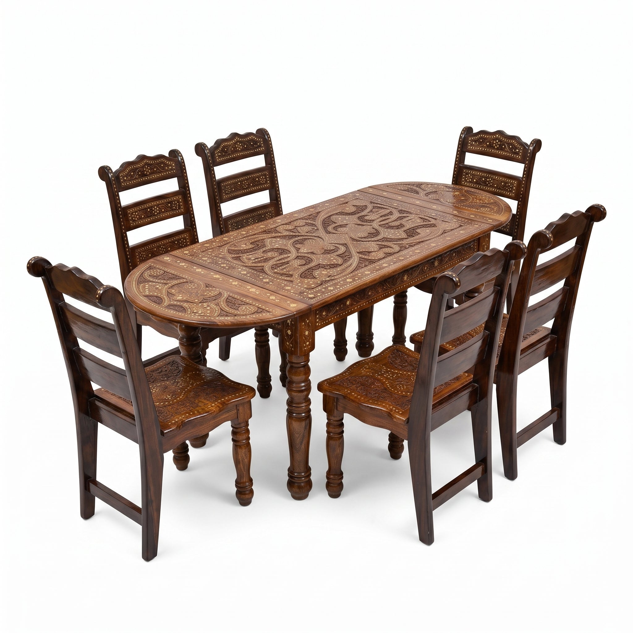 Luxury Hand Carved Wooden Dining Table Set with 6 Chairs – Premium Royal Traditional Dining Furniture