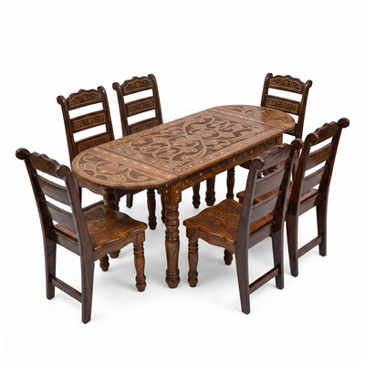 Luxury Hand Carved Wooden Dining Table Set with 6 Chairs – Premium Royal Traditional Dining Furniture