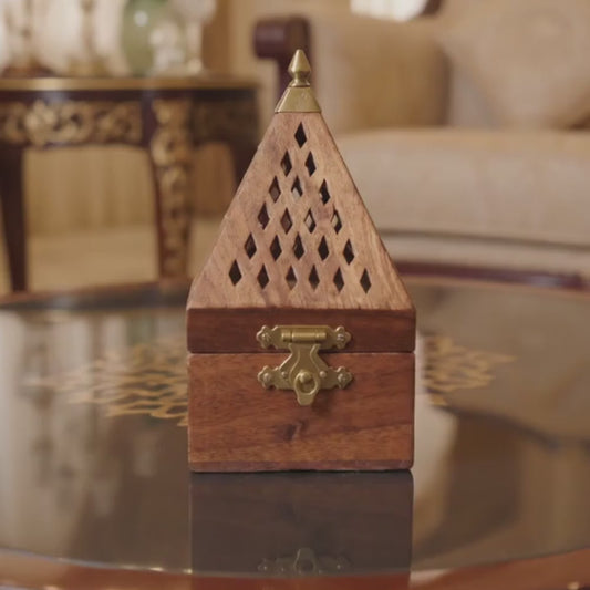 Premium Handcrafted Wooden Bakhoor Burner – Luxury Incense Burner Box with Brass Bowl