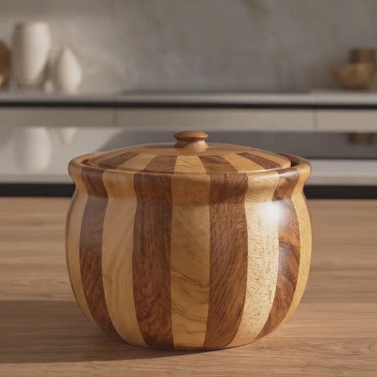 Premium Handcrafted Wooden Multipurpose Storage Pot – Designer Sheesham Wood Jar with Lid