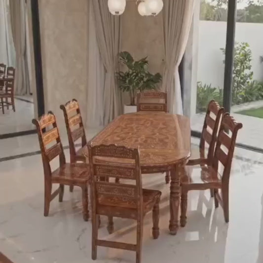 Luxury Hand Carved Wooden Dining Table Set with 6 Chairs – Premium Royal Traditional Dining Furniture