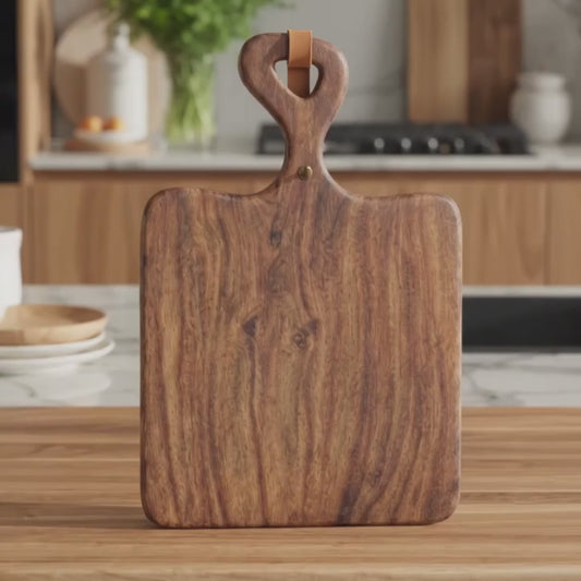 Handcrafted Sheesham Wood Cutting Board with Handle – Premium Chopping & Serving Board