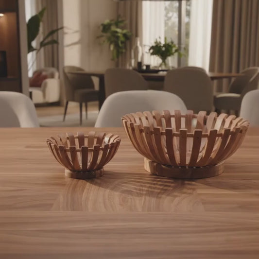 Luxury Handcrafted Wooden Fruit Basket Set – Decorative Serving Bowls (3 Pieces)