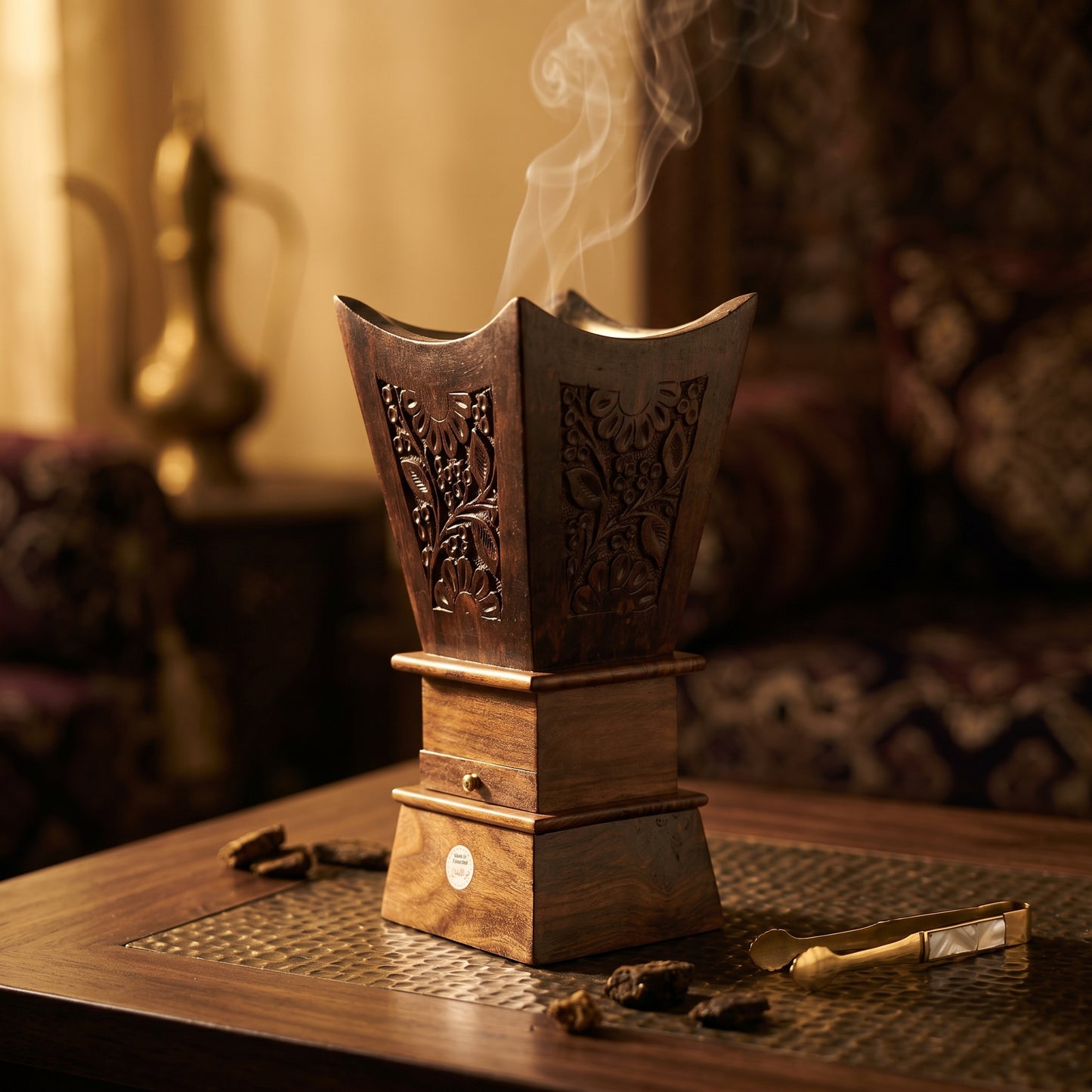 Luxury Handcrafted Sheesham Wood Bakhoor Burner – Large Decorative Oud & Incense Holder with Storage Drawer