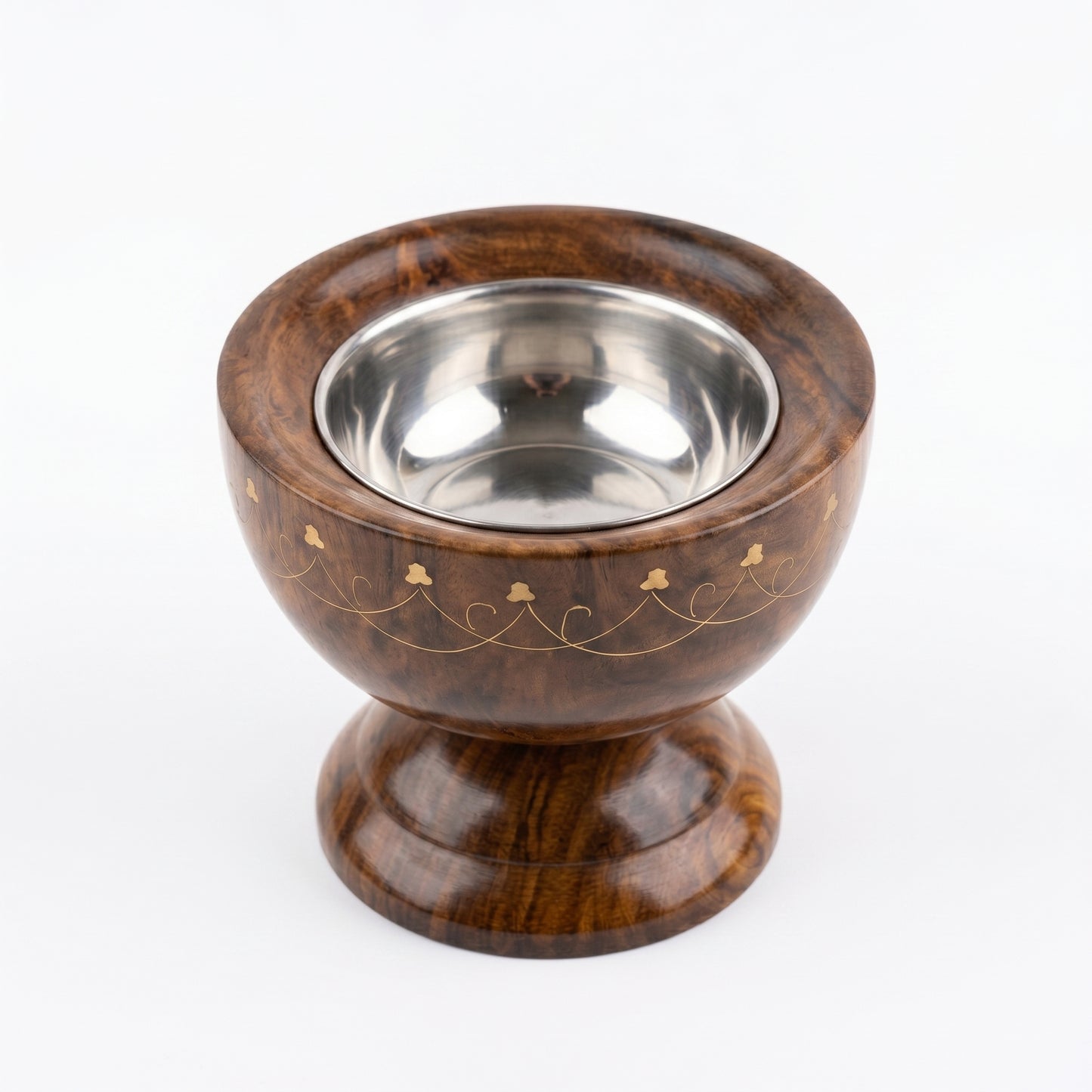 Luxury Handcrafted Wooden Mabkhara – Walnut Style Bakhoor Burner with Brass Inlay & Stainless Steel Bowl