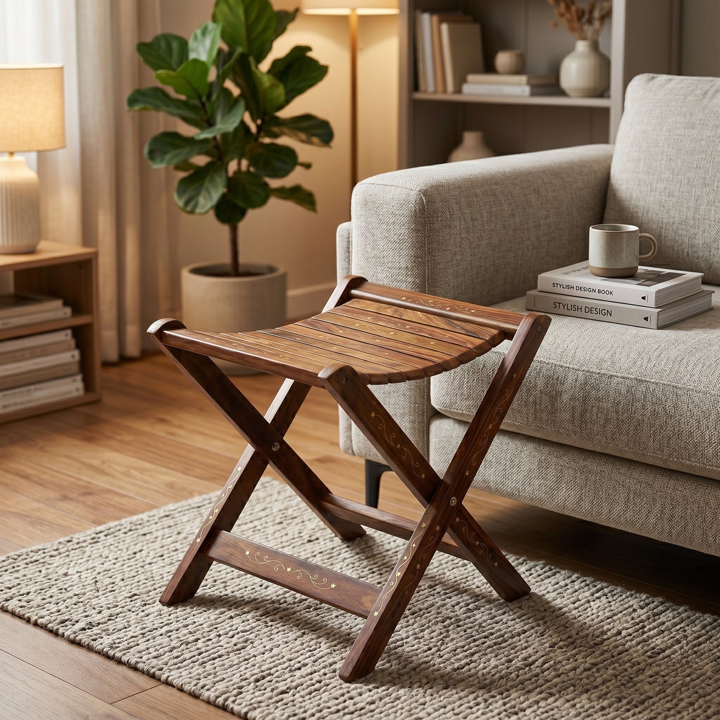Handcrafted Sheesham Wood Folding Side Table – Premium Portable Accent Table for Indoor & Outdoor Use, Living Room, Patio, Balcony & Small Spaces – Rustic Walnut Finish