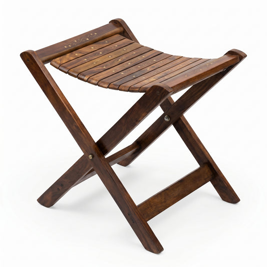 Handcrafted Sheesham Wood Folding Side Table – Premium Portable Accent Table for Indoor & Outdoor Use, Living Room, Patio, Balcony & Small Spaces – Rustic Walnut Finish