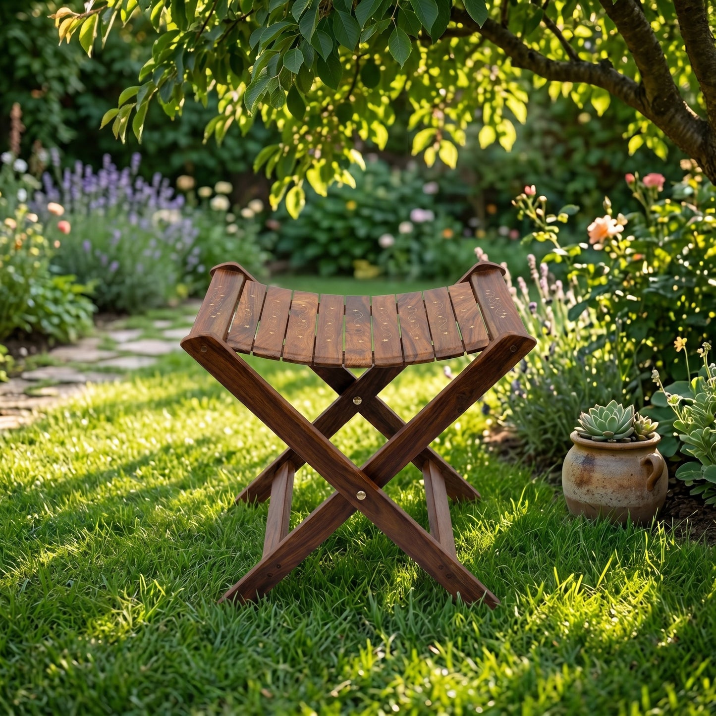 Handcrafted Sheesham Wood Folding Side Table – Premium Portable Accent Table for Indoor & Outdoor Use, Living Room, Patio, Balcony & Small Spaces – Rustic Walnut Finish