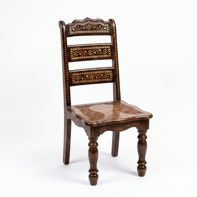 Handcrafted Sheesham Wooden Chair with Traditional Brass Inlay & Intricate Carved Design – Pakistani Chinioti Style