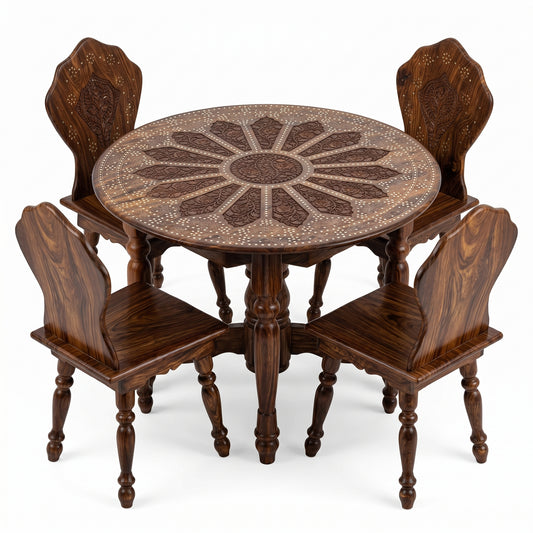 Premium Round Wooden Dining Table Set with 4 Chairs