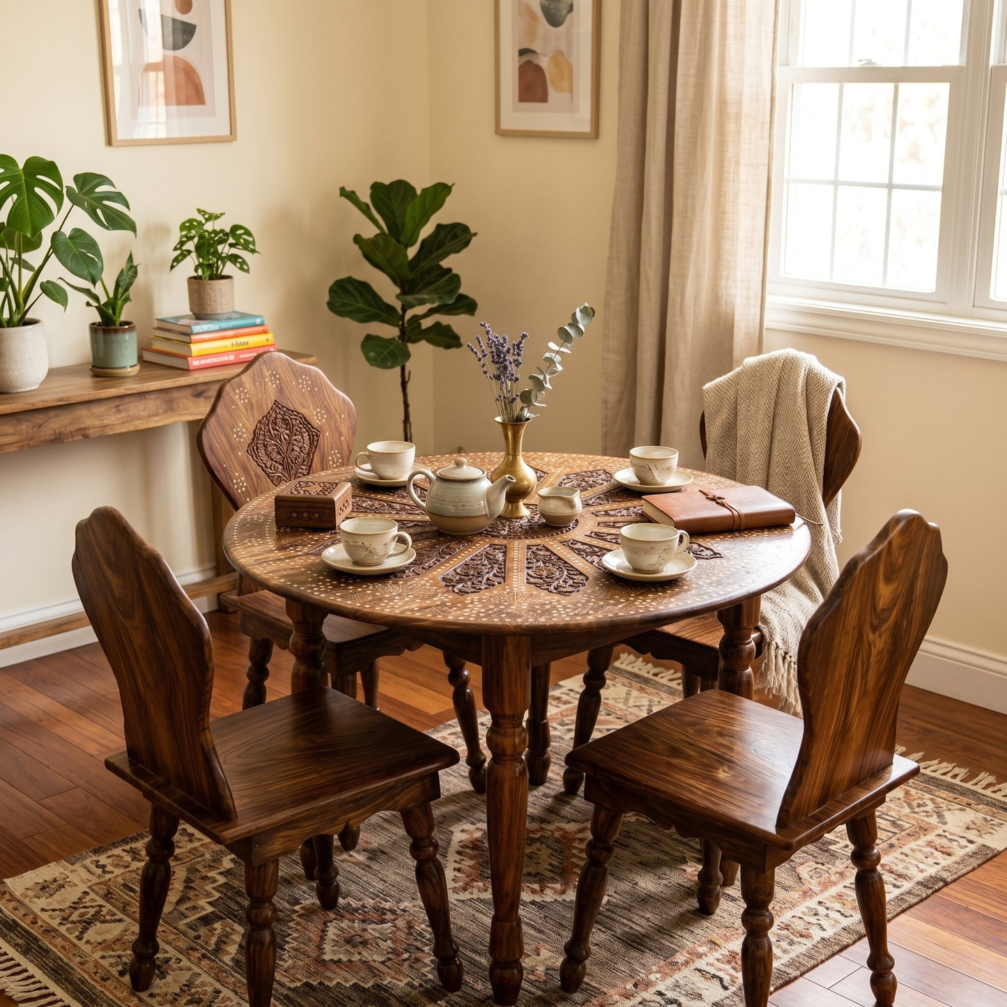 Premium Round Wooden Dining Table Set with 4 Chairs