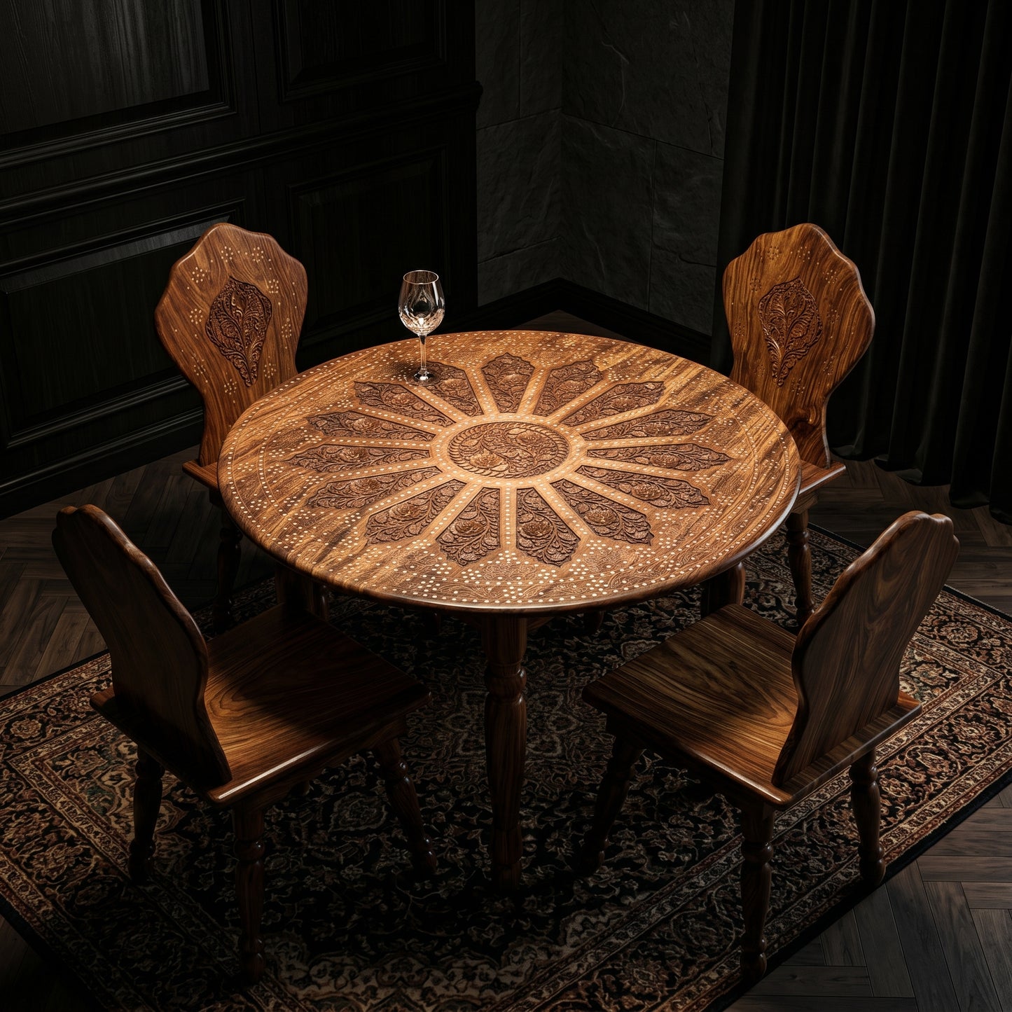 Premium Round Wooden Dining Table Set with 4 Chairs