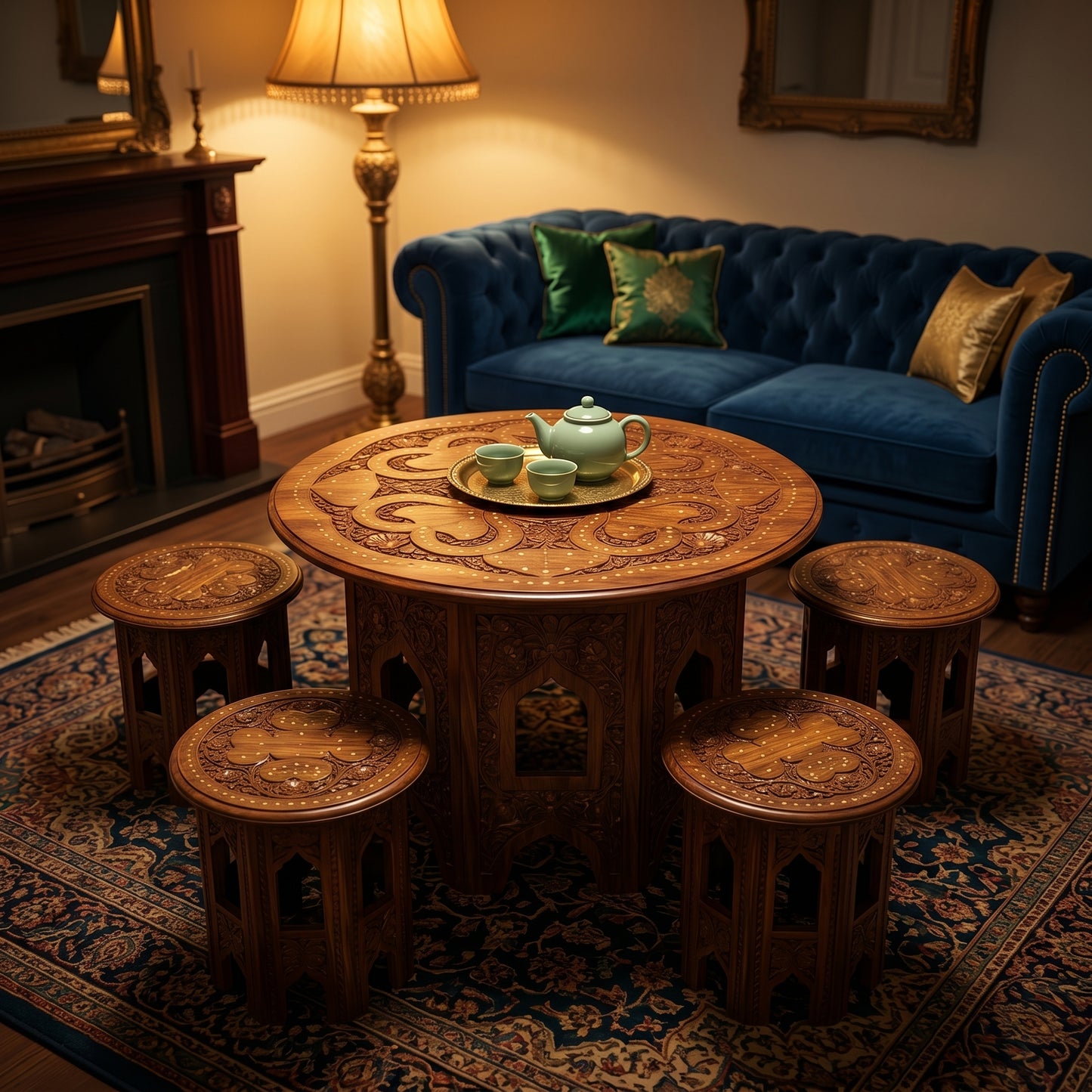 Premium Round Wooden Table Set with 4 Stools