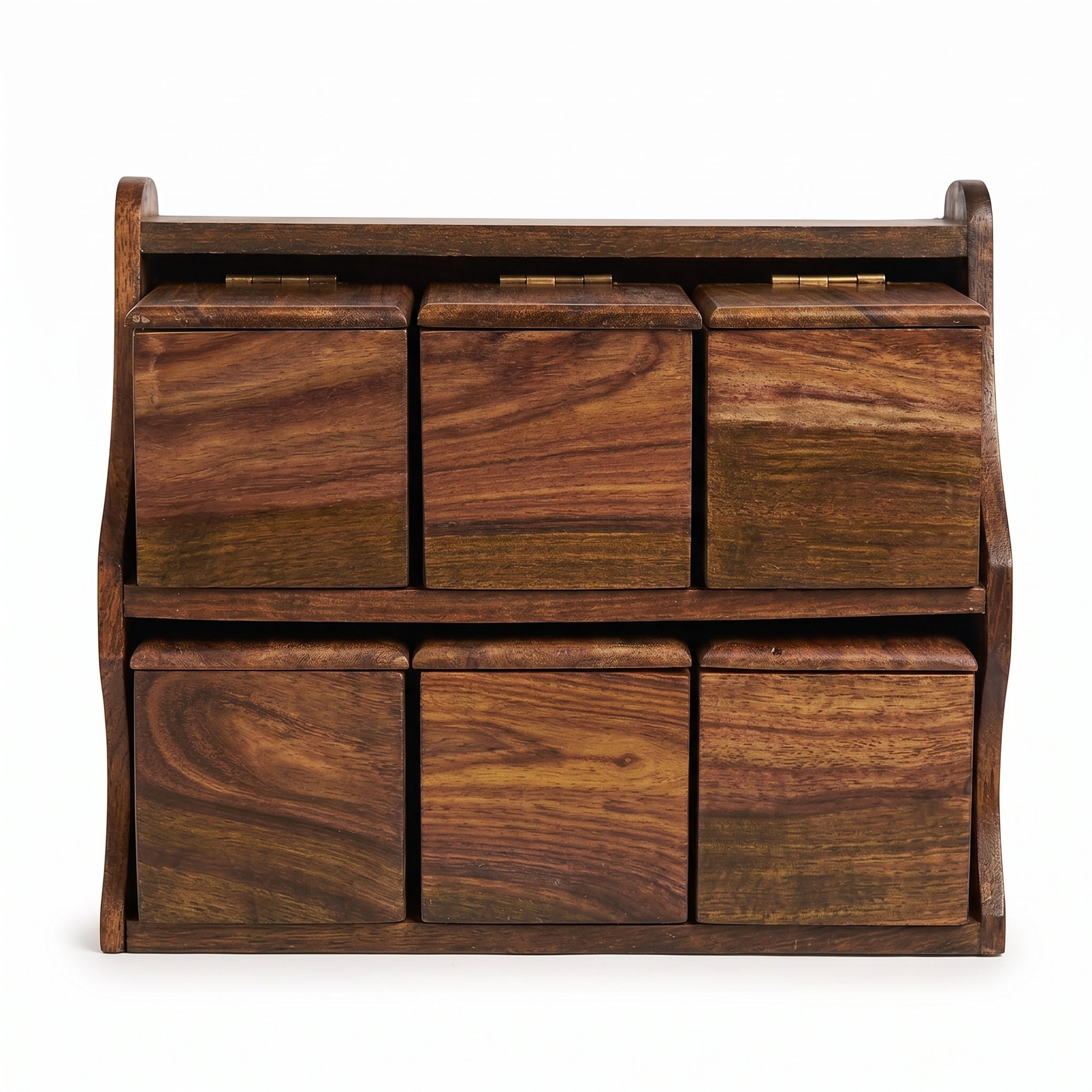 Luxury Handcrafted Wooden Spice Box Rack – 6 Jar Masala Organizer Set