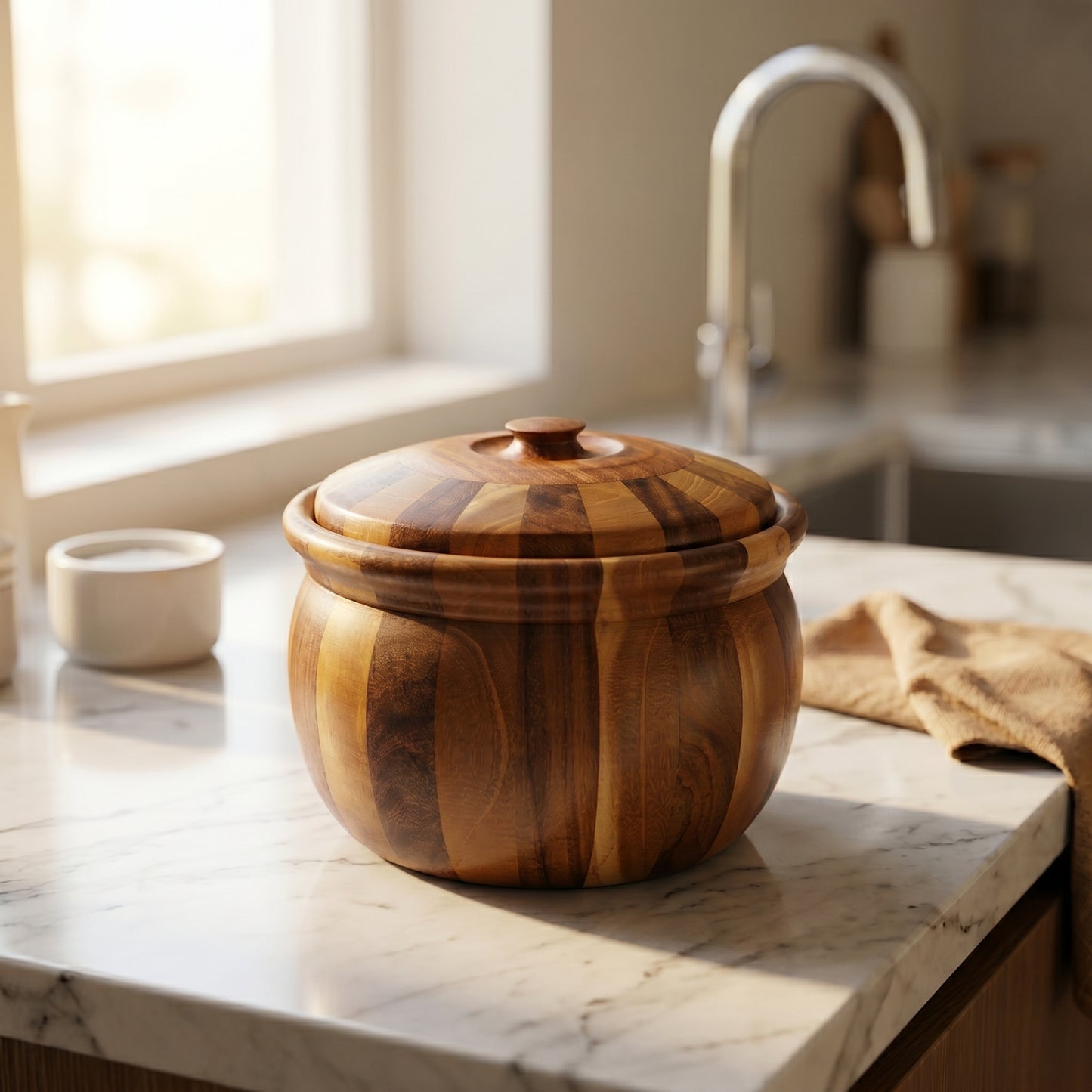 Premium Handcrafted Wooden Multipurpose Storage Pot – Designer Sheesham Wood Jar with Lid