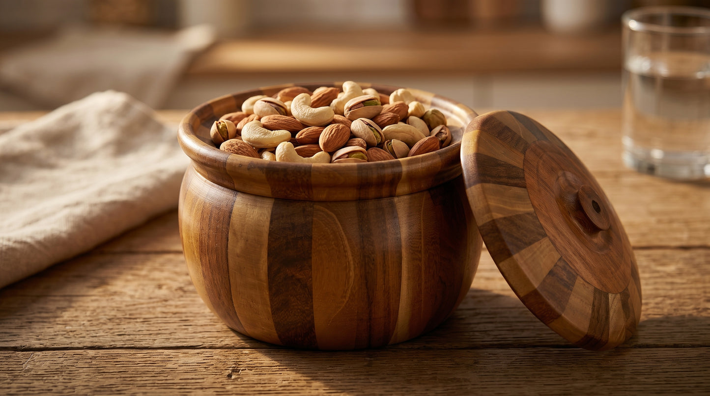 Premium Handcrafted Wooden Multipurpose Storage Pot – Designer Sheesham Wood Jar with Lid
